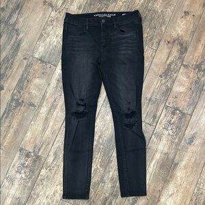 American Eagle Outfitters Women's Dark Jeans with Ripped Details